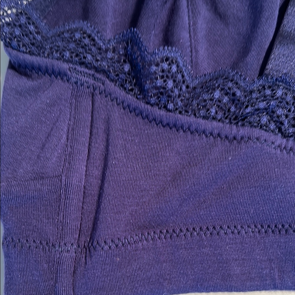 Lace Trim Wireless Bra - Navy - Picture 5 of 8